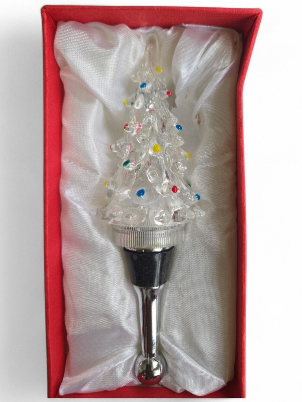 Source Unknown Clear Glass Christmas Tree Bottle Stopper with Multicolor Accents